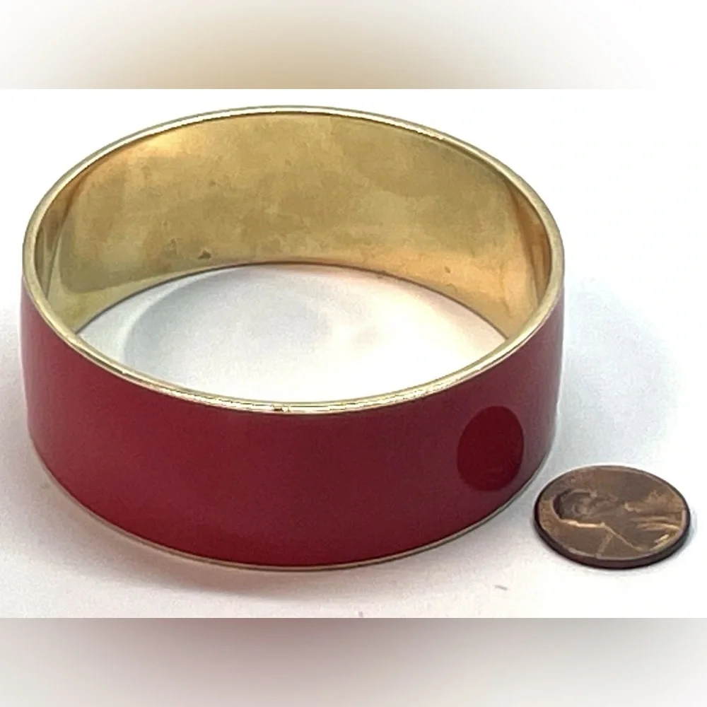 J.Crew Red Enamel Gold Tone Wide Bangle Bracelet 3086 - Picture 2 of 3